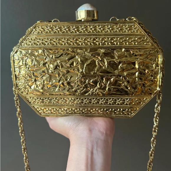 Gold and White Geometric Clutch